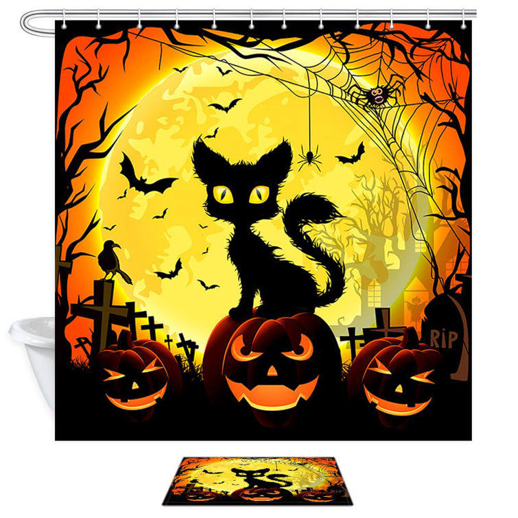 The Holiday Aisle® Halloween Shower Curtain Black Cat Wayfair Canada